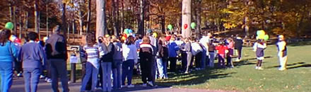Participants line up to register for the “Cure for Brain Injury Walkathon."