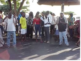 The crowded main bus stop in Kingstown, St. Vincent's capital city.  Photo by the author.