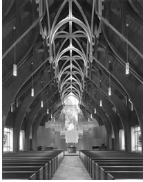 "Structure and light" was the design concept for Grosse Point Methodist Church, Grosse Point Farms, by Constantine G. Pappas AIA, Architecture/Planning. Photo © Justin Maconochie, Hedrich Blessing.