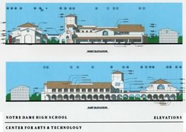 The buildings of Notre Dame High School, Sherman Oaks, Calif., inspired its student, Kelly, to pursue a career in architecture. He later created these drawings for a major renovation and addition project at his "beloved" alma mater.