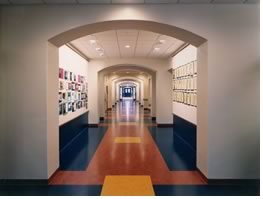 Colorful hallways help transport students to an earlier era.