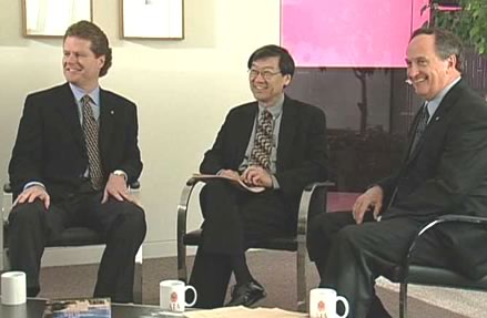 Left to right, President-elect Thom Penney, FAIA; President Gordon Chong, FAIA; and Executive Vice President/CEO Norman L. Koonce, FAIA engage in a "national conversation.