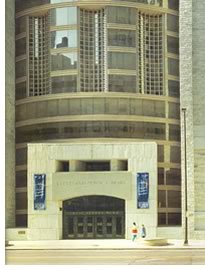 The new Louis Stokes Wing of the Cleveland Library by Hardy Holzmann Pfeiifer, sports the marble block drawn from the same quarry as the stone of its neo-Classical predecessor. The blocks' drill marks, which resemble Classical column fluting further tie the old and the new buildings together. Photo © Norman McGrath. From Stone Work.