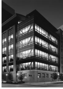 Gensler's 6-story Fred Parks Law Library, South Texas College of Law, Houston, employs a shared atrium lobby to connect to its 10- and 4-story neighbors. Photo © Joe Aker, Aker/Zvonkovic