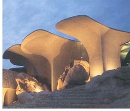 In his "Sources and Inspirations" chapter, the author compares buildings to organic forms created by nature. For instance, he likens the roof canopies at High Desert Home, Palm Springs, Calif., by Kendrick Bangs Kellogg, to jack o'lantern mushrooms. Photo © K. Kellogg