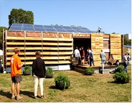 UVa's "Trojan Goat" (named to the honor the adaptability of goats) aka "It's Not Your Father's House," took first place in the Solar Decathlon's Design and Livability contest. You can see the wood shipping pallets as they are transformed into louvers. (From the Solar Decathlon Web site. 