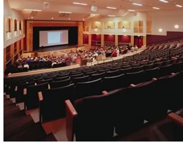 A 1,000-seat performing arts center is professionally equipped and offers one of the largest auditorium seating capacities in the region.