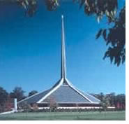 J. Irwin Miller, Hon. AIA, through the Cummins Engine Foundation, advocates the outstanding design of public buildings in Columbus, Ind., including North Christian Church by Eero Saarinen. Photo © Balthazar Korab. 