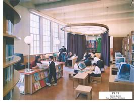 The Robin Hood Foundation facilitates new libraries in schools, such as this one in Queens’ PS 19, by Tsao and McKown Architects. Photo © ESTO Photographics.
