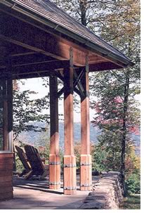 An example of the details Eck holds dear, offered by these clustered wood columns supporting a house by Cutler/Anderson Architects. Photo © Peter Aaron/ESTO.