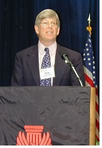 Peter Harkness, editor and publisher of Governing magazine, said that in "the midst of financial turmoil, federal, state, and local governments are splitting apart," in his presentation, "Harkening to the Homeland: Advocacy in an Era of Fiscal Crisis Management for State and Local Governments."