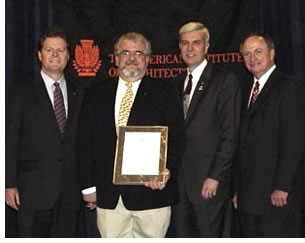 AIA President Thompson E. Penney, FAIA; EVP/CEO Norman L. Koonce, FAIA: AIA Florida’s Miguel Rodriguez, AIA; and Vice President Eugene C. Hopkins, FAIA, celebrate Rodriguez’s Outstanding Individual Contribution to Government Affairs Award.