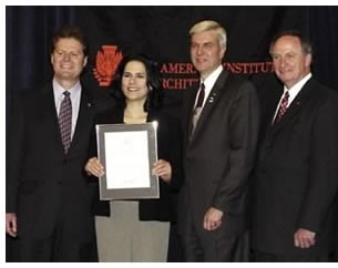 Penney, Koonce, and Hopkins, with Sonia Riggs, AIA Colorado, who received a Component Excellence Award.