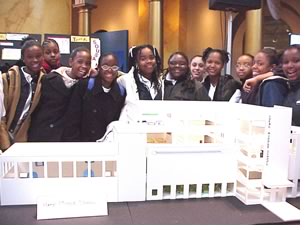 Students from Hart Middle School proudly gathered around their model.