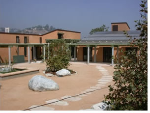 The center’s courtyard offers a fine view of the PV collectors as well as its own solar-powered fountain.