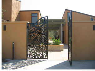 A wrought-iron gate by S&R Architectural Metals welcomes visitors to the new Audubon Center at Debs Park.