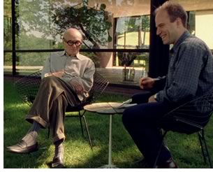 Filmmaker Nathaniel Kahn talking with Philip Johnson, FAIA (image from the film) © 2003 Louis Kahn Project, Inc.