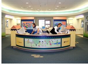 Artwork enlivens and “humanizes” the nursing stations at Bronson Methodist Hospital. Photo © Larry Wolf.