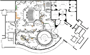 Plan of the education center shows the variation and complexity of the many spaces.