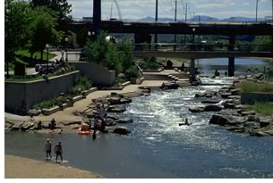 The whitewater course on the South Platte River in Denver is an inspiring example of reconnecting urban residents to the river. Photo © Civitas.