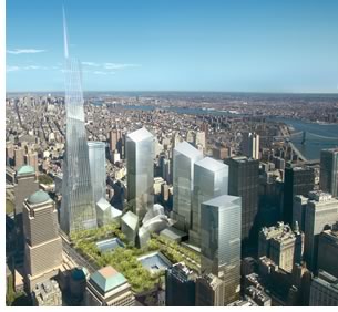 Freedom Tower proposed on December 19, 2003, by SOMs David Childs, with Daniel Libeskind as collaborating architect. (Courtesy of LMDC.)