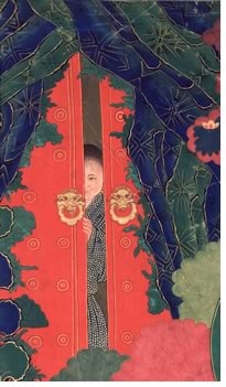 Himalayan Red, Yellow, Green, and Blue Hues inspired the interior architecture at the Rubin Museum of Art. Pictured is Arhat-16 Elders: Pantaka, Rubin Museum of Art Collection.