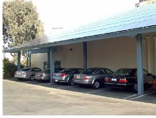 In addition to shading the roof, the freestanding pv system provides some covered parking, an added tenant perquisite.
