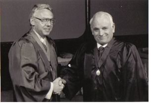 1983 AIA President Robert Broshar, FAIA, (left) congratulates John Fisher after awarding Fisher his Fellowship Medal. (Courtesy of the Fisher family.)