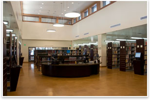 Library stacks at the Monrovia Public Library. Photo courtesy of Magnus Stark.