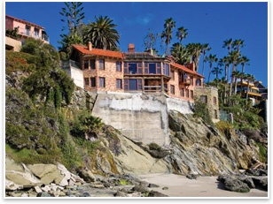 The historic Mediterranean- and Mission-style Villa Rockledge estate in Laguna Beach, Calif., perched on a high cliff along private Laguna Beach, overlooks the Pacific Ocean.