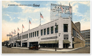The Euclid Square Garage in Cleveland proclaimed itself the Largest Garage in the World on this 1920s postcard. Photo courtesy of the Walter Leedy Postcard Collection, Special Collections, Cleveland State University Library.