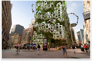 Howeler + Yoons Eco-Pods attach to existing, abandoned building structures.