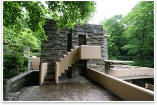 EJs Terrace, the stairs lead up to EJ jrs study. Photo by Jim Atkins, courtesy of the Western Pennsylvania Conservancy.