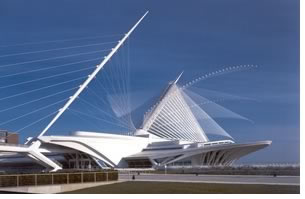 Calatrava created an addition to the Milwaukee Art Museum that incorporates the original 1957 building designed by Eero Saarinen as it soars to celebrate Lake Michigan. Photo 