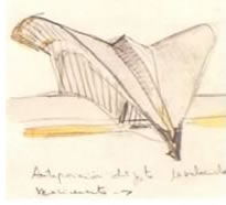 Calatravas sketch for the Lyon Airport indicates his fascination with skeletal and human form composition, in this case the human eye and brow. Photo courtesy of the architect.
