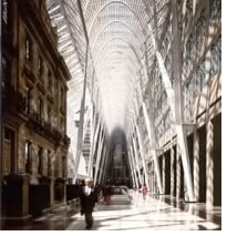 Torontos BCE Place towering gallery organizes a block of existing shops and offers entry to the citys underground pedestrian network.  Photo 